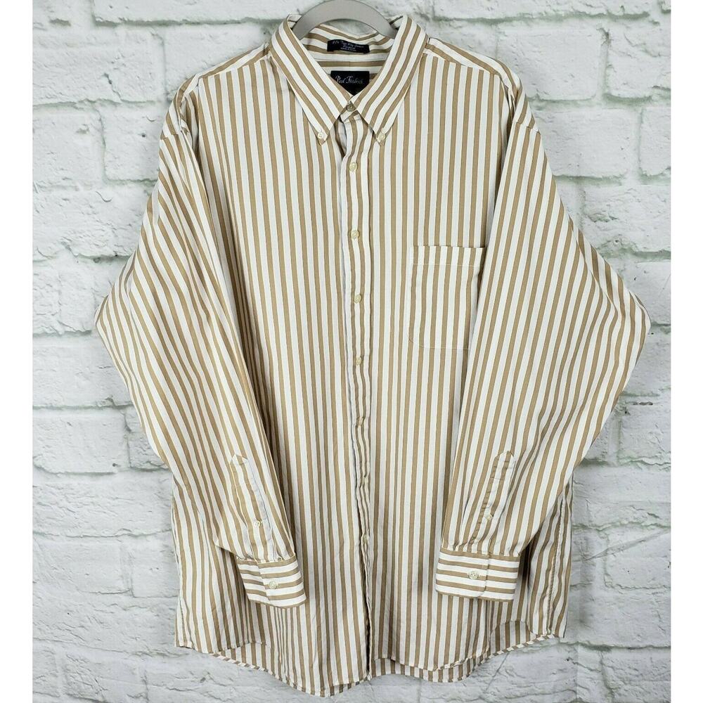 Paul Fredrick Shirt Pinpoint 80S Two-Ply Cotton Button Down Brown White 18/36